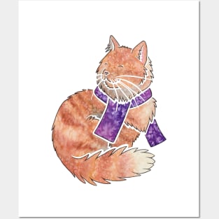 Watercolour Maine Coon cat Posters and Art